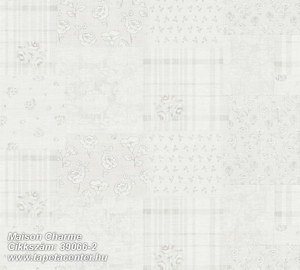 Retro,textil hatású,textilmintás,virágmintás,fehér,szürke,súrolható,vlies tapéta 